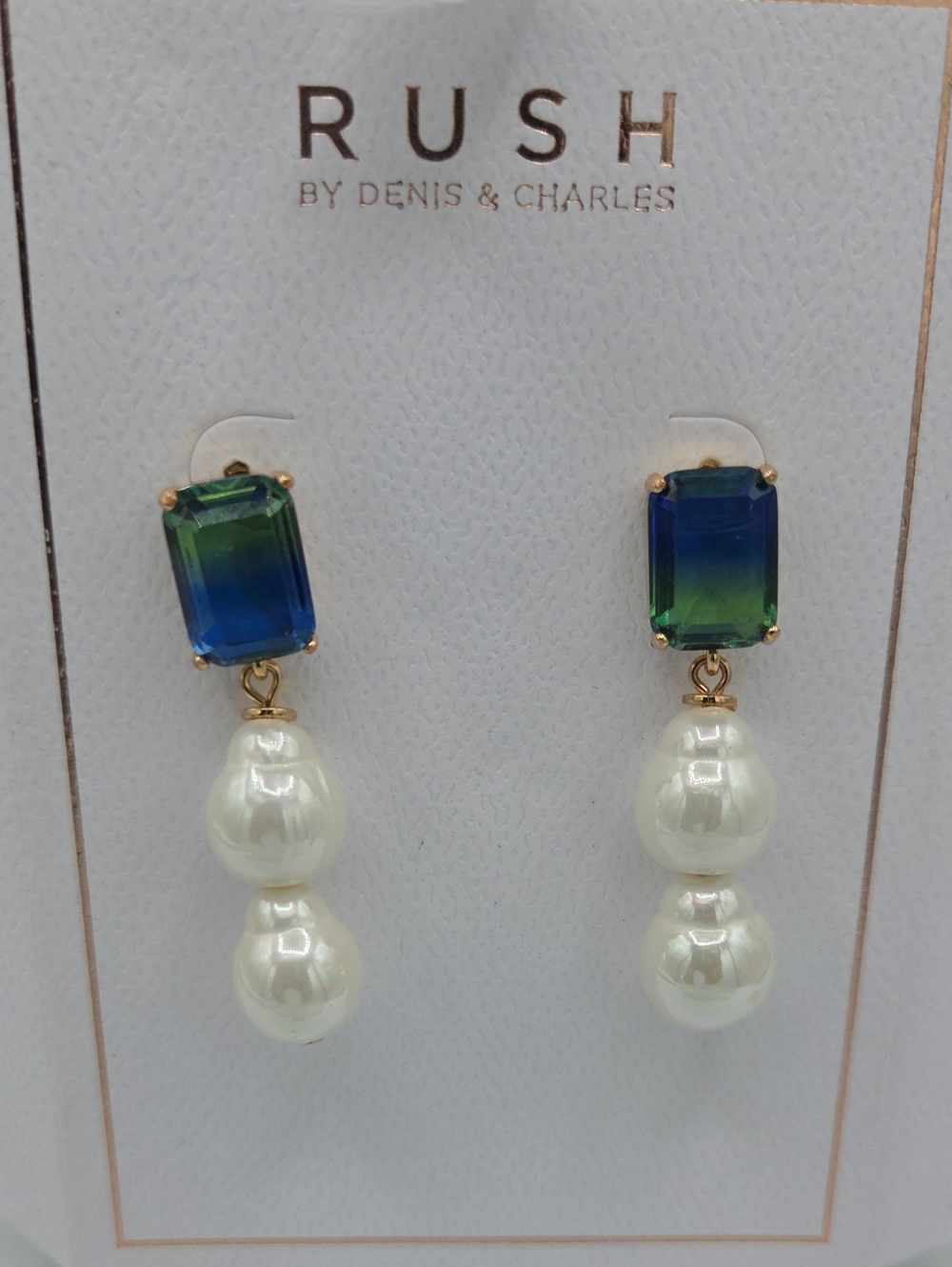 5 for $25! RUSH by Denis & Charles Blue-Green Crystal Pearl Drop Earrings